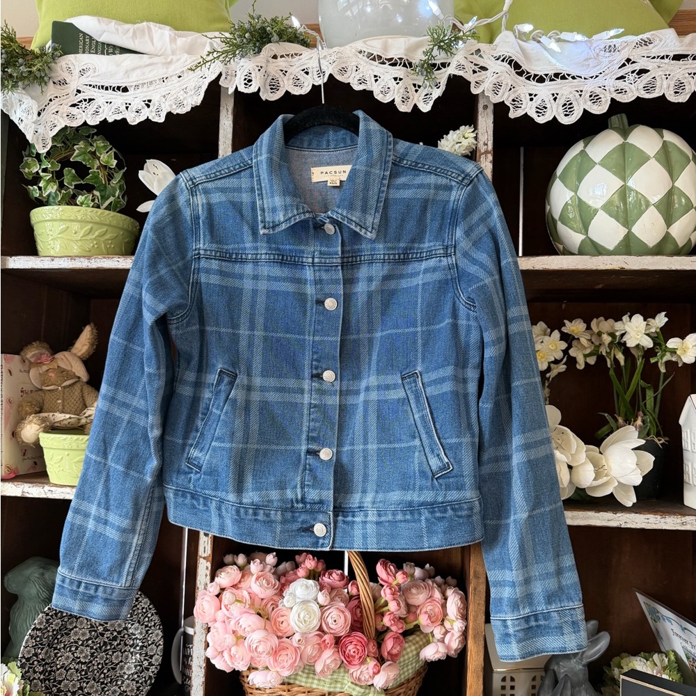 PacSun Blue Checkered Jean Jacket